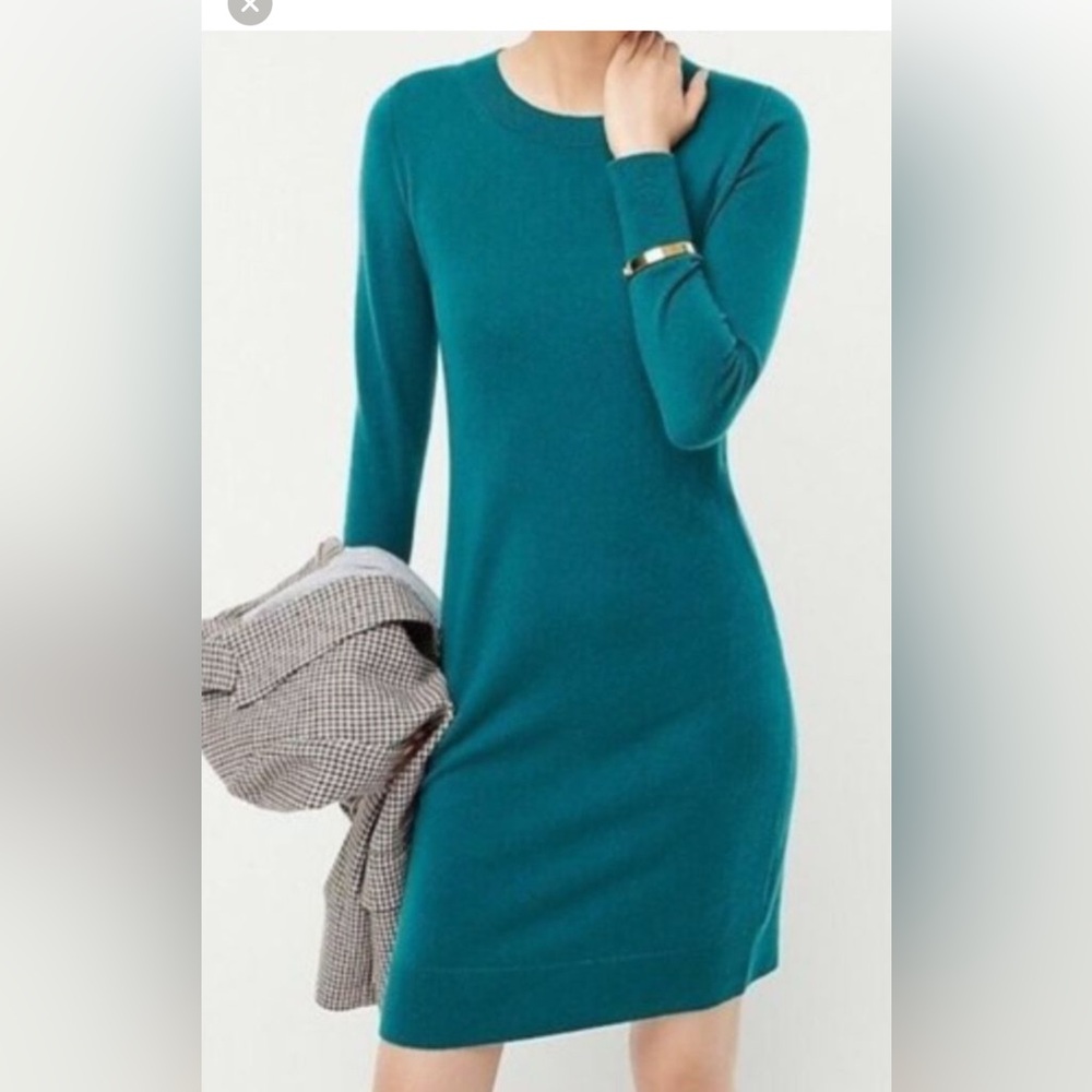 J.Crew Everyday Long Sleeve Crewneck Spicy Jade Cashmere Sweater Dress Size XS